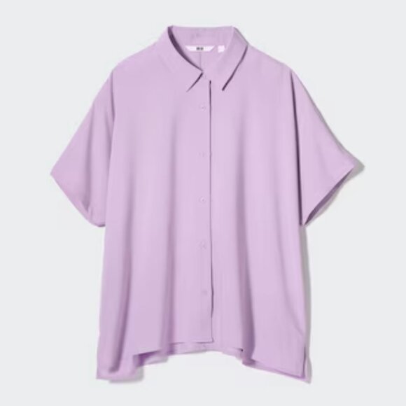 NWT Uniqlo Women Rayon Short Sleeve Blouse in 71 Purple - Picture 1 of 7